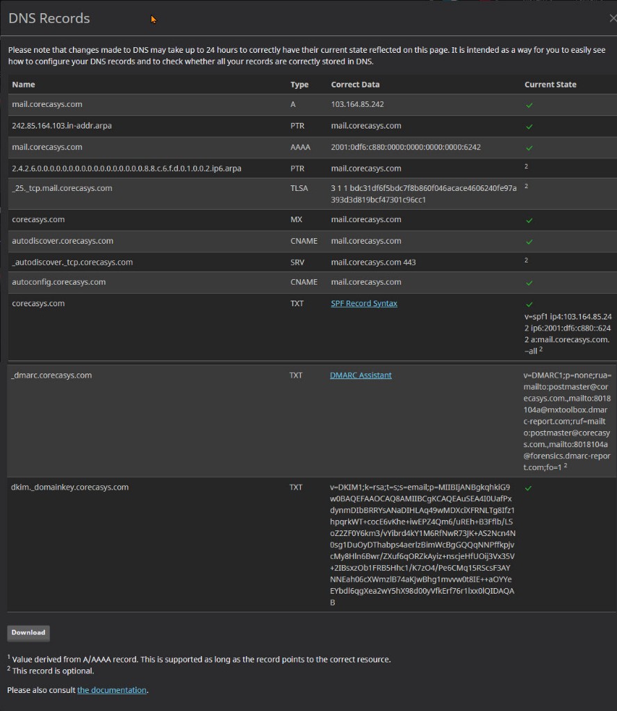 Email Authentication และ DNS Records ของ Corecasys Mail Server